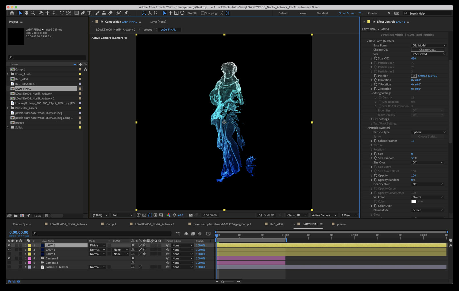 After Effects — Form particle system rebuilding the statue from the OBJ model