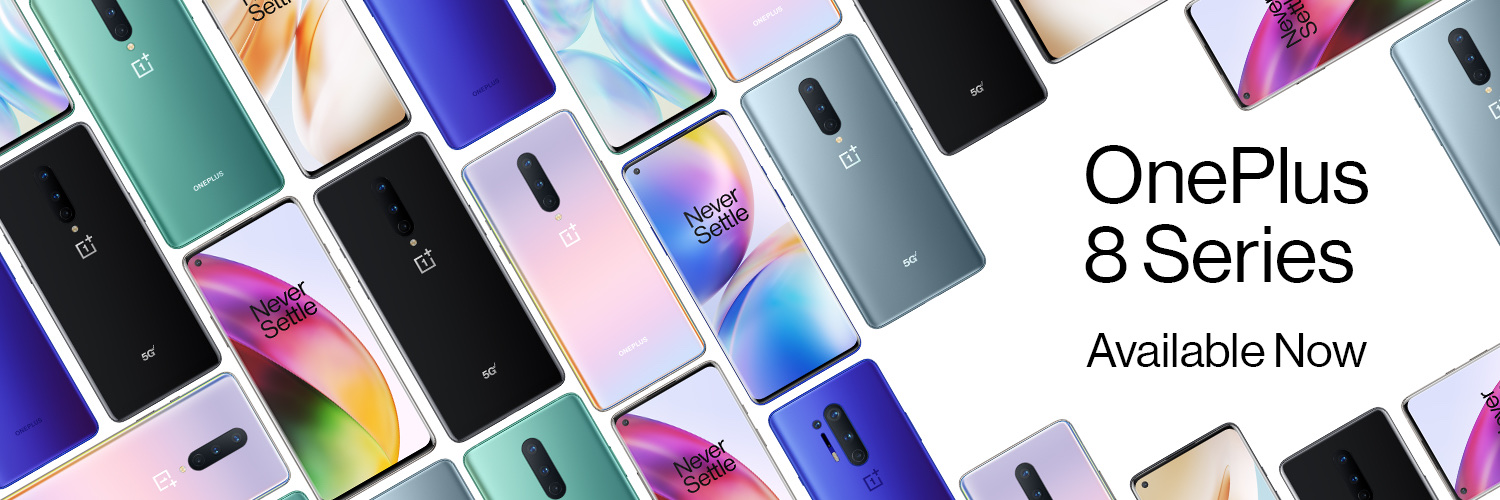 OnePlus 8 Series carousel mural — triangular mosaic of the lineup