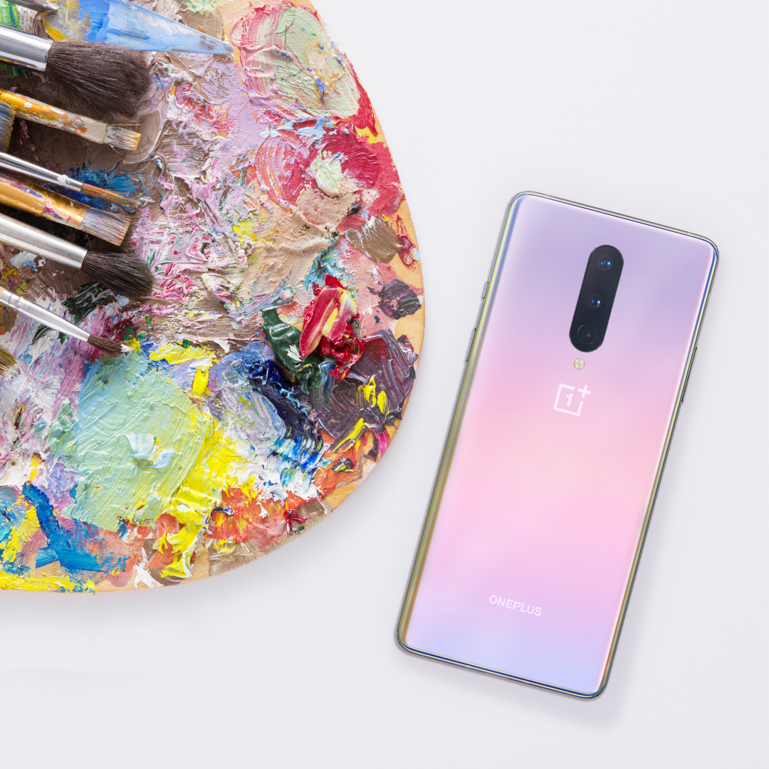 OnePlus 8 tabletop product photography — colored pencils and coffee