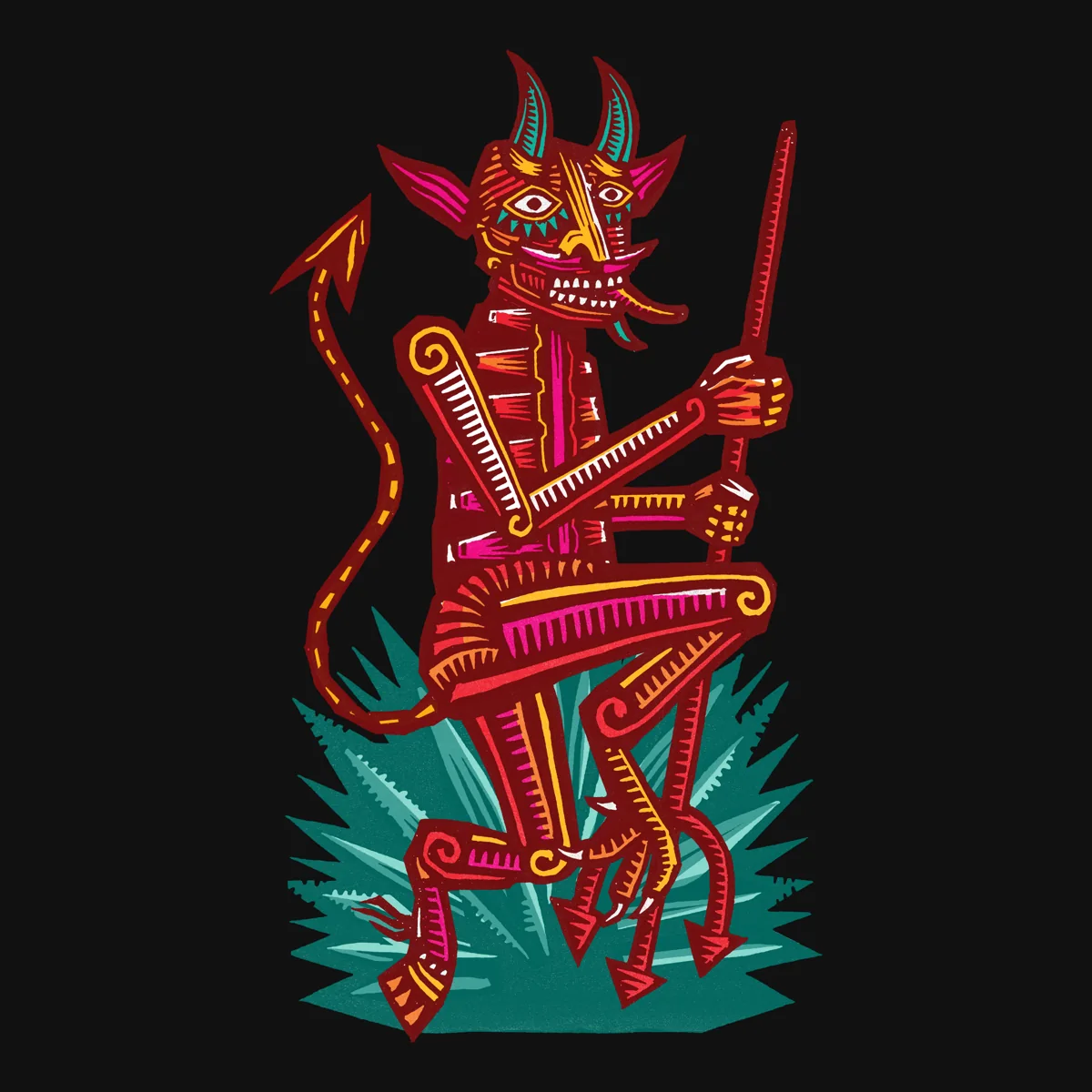 Devil puppet — original pose with the trident
