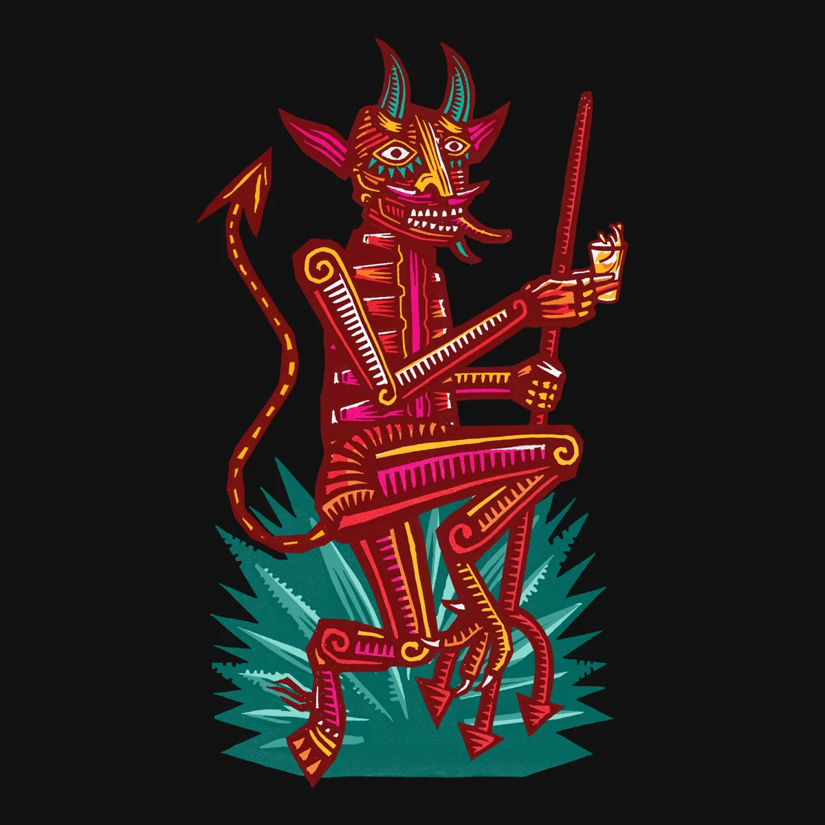 Devil puppet — hand swapped for a shot glass