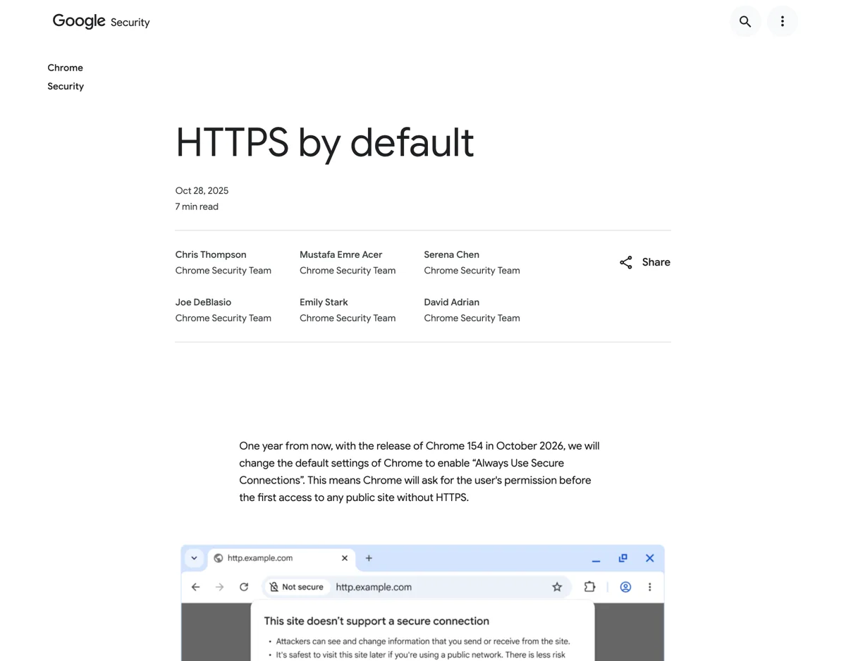 The source article on the Google Security blog: HTTPS by default