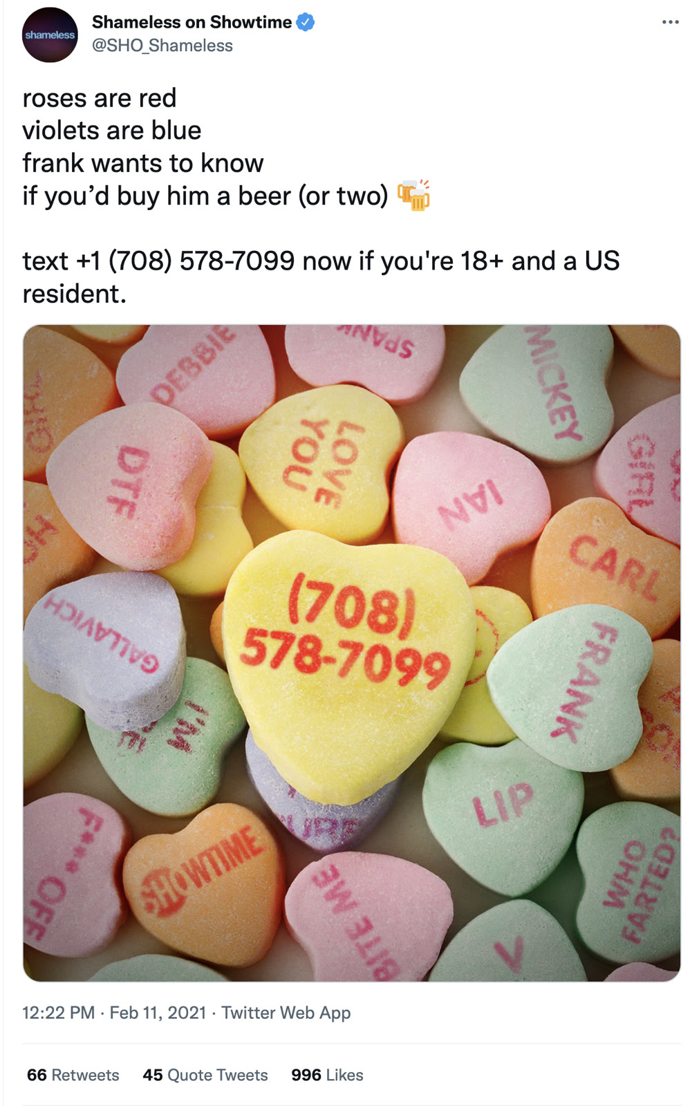 Valentine's Day candy hearts tweet
