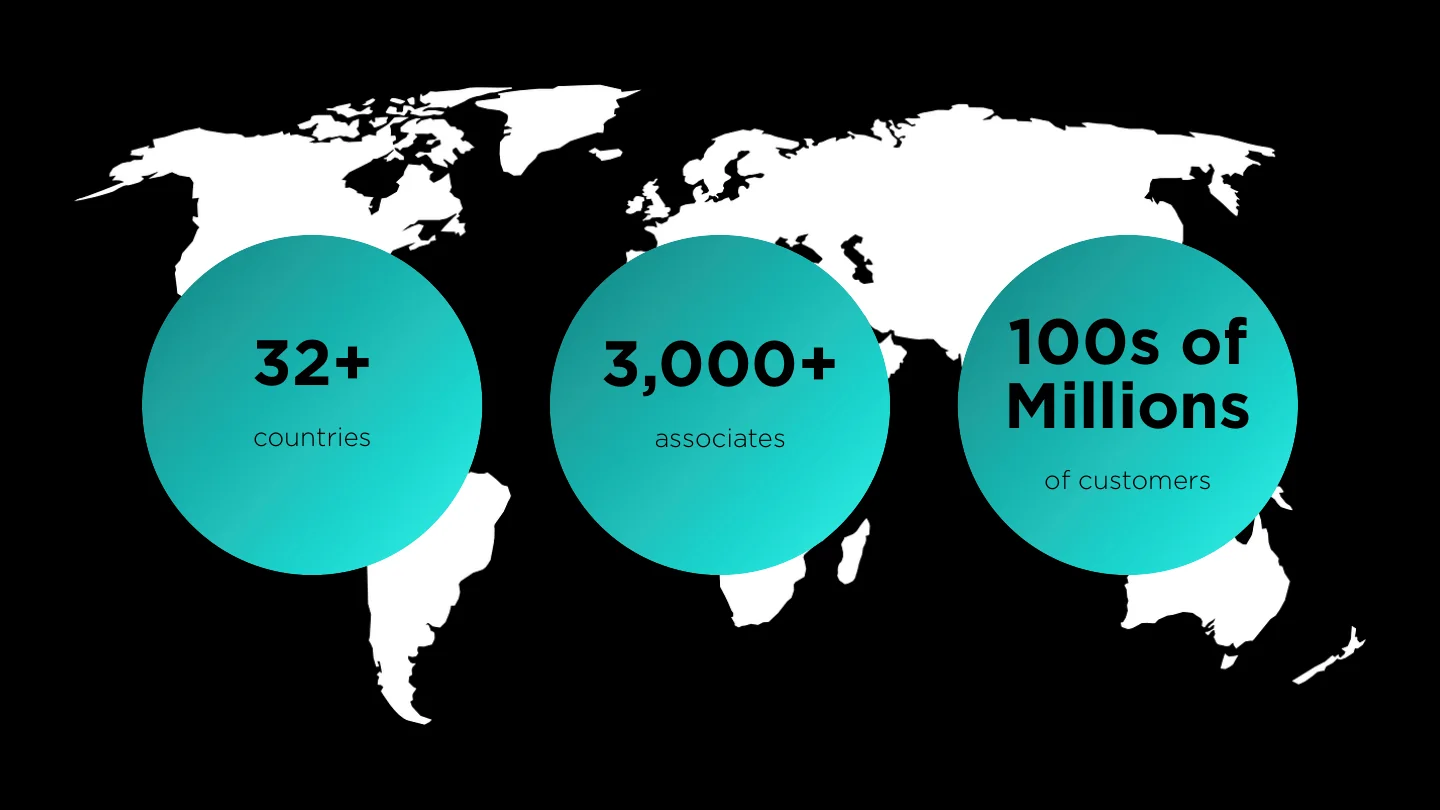 32 countries, 3,000 associates, hundreds of millions of customers