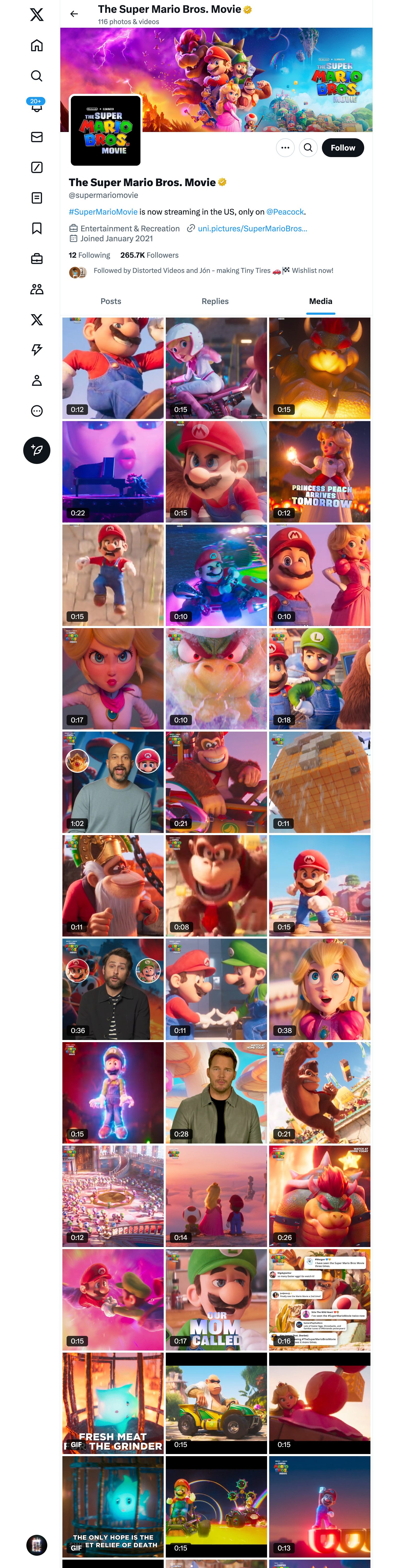@supermariomovie Twitter media grid — campaign content across the full theatrical run