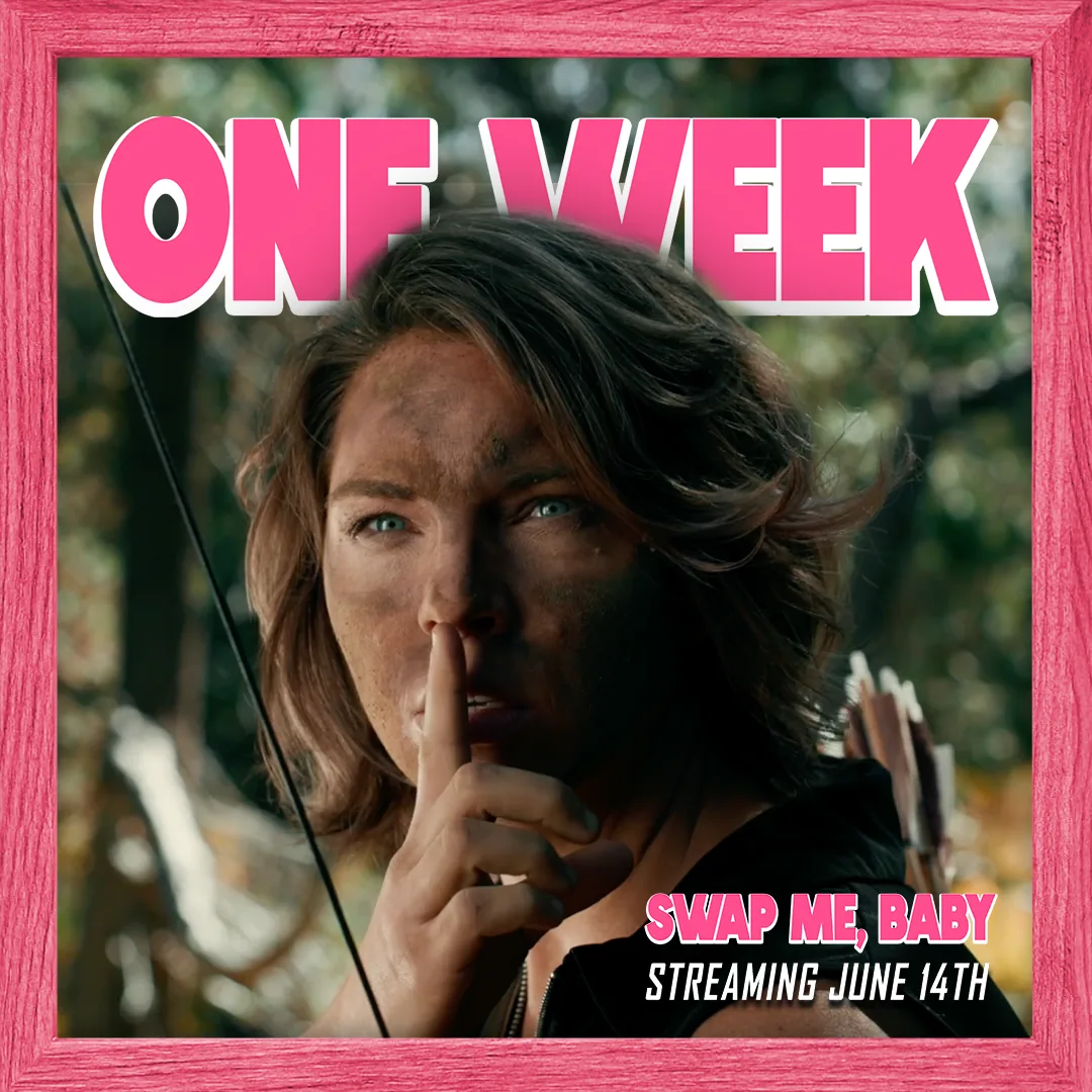 One Week countdown card with Lily holding a finger to her lips