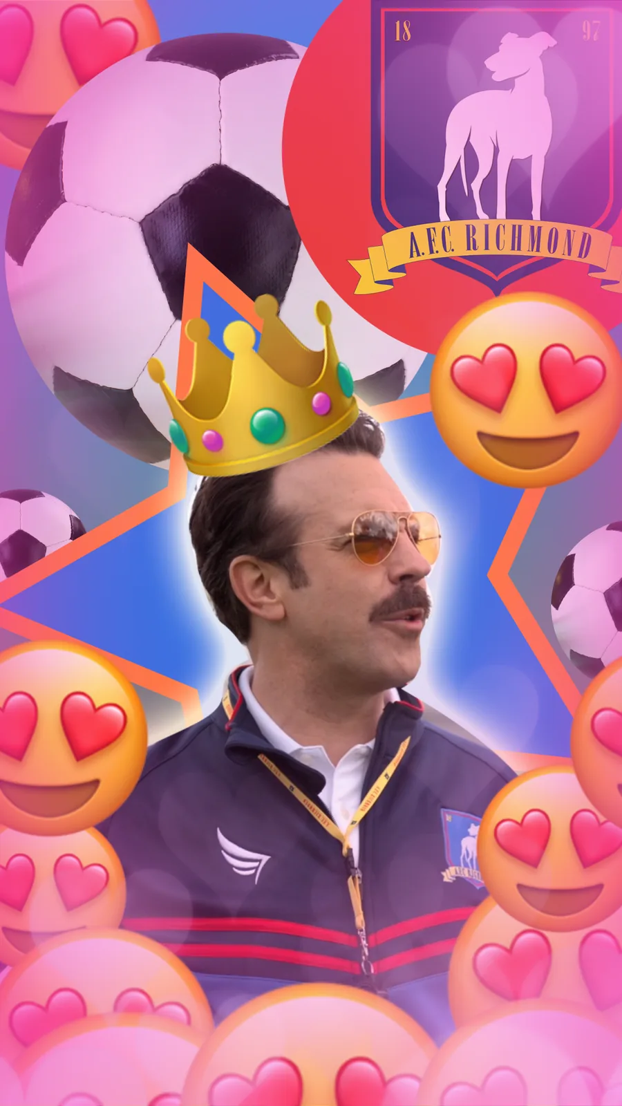 Ted Lasso wallpaper — crowned Ted with heart-eyes emoji