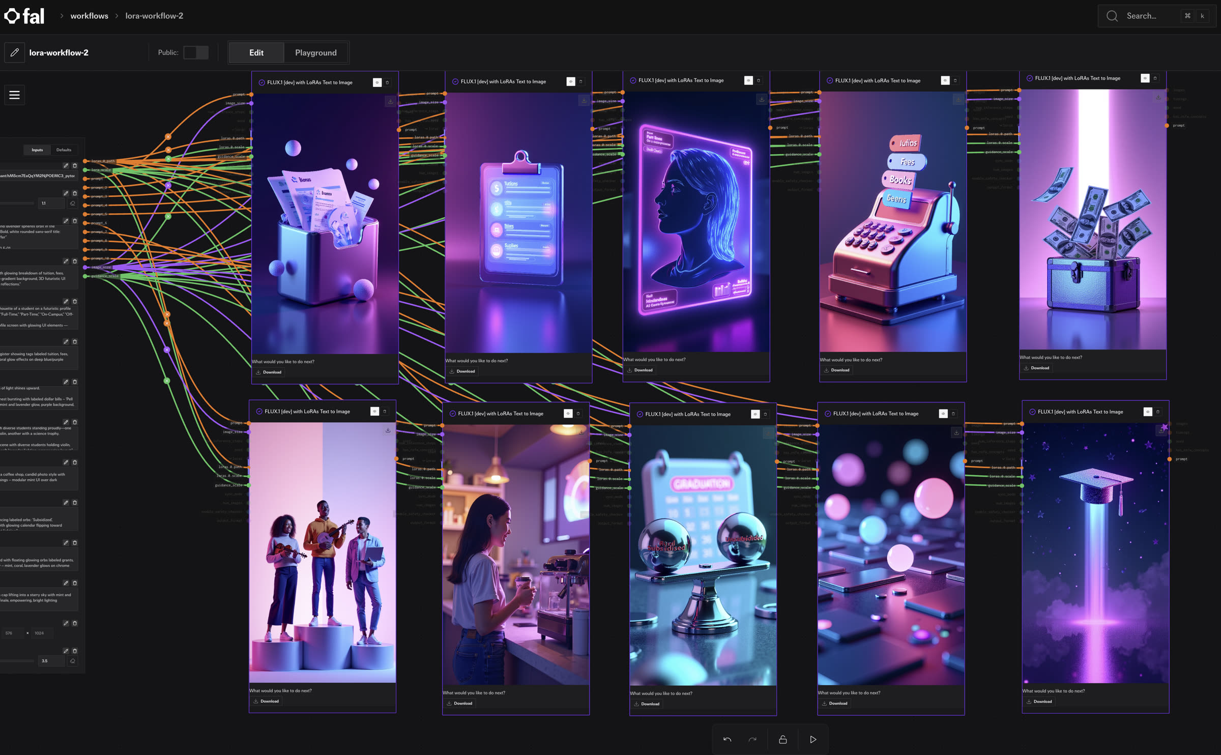 The whole storyboard generated in one pass — every slide's prompt fanned out to fal at once instead of a frame at a time.